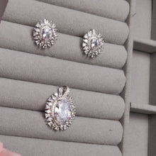 Silver Zircon Oval Cluster Stud Pendant Set