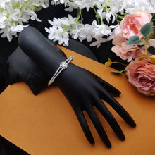 Silver Half Circle Stone Hinged Bangle 