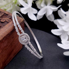 Silver Half Circle Stone Hinged Bangle 