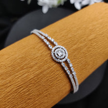 Silver Half Circle Stone Hinged Bangle 