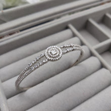 Silver Half Circle Stone Hinged Bangle 