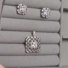 Silver Diamond Zircon Cluster Stud Pendant Set