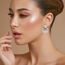 Silver Circular Half Stone Earrings-Locket Set