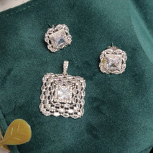 Silver Diamond Zircon Cluster Stud Pendant Set