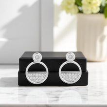 Silver Circular Half Stone Earrings-Locket Set