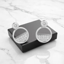 Silver Circular Half Stone Earrings-Locket Set