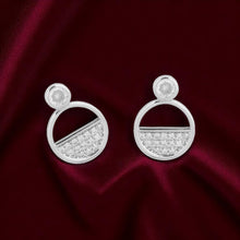 Silver Circular Half Stone Earrings-Locket Set