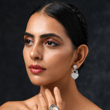 Silver Double Heart Crystal Pendant Set