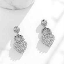 Silver Double Heart Crystal Pendant Set